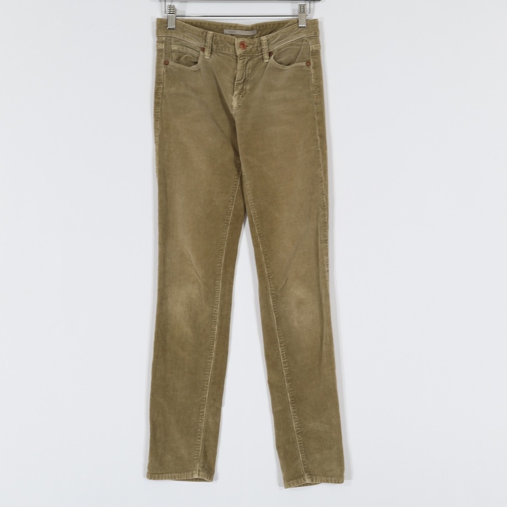 Vince Corduroy Slim Pants Womens 26 Green Fine Wale Stretch Dark Academia Earthy